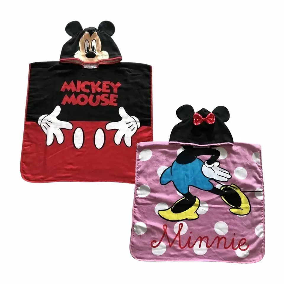 Bata Toalla Poncho Mickey Minnie + Capucha Infantil Oficial