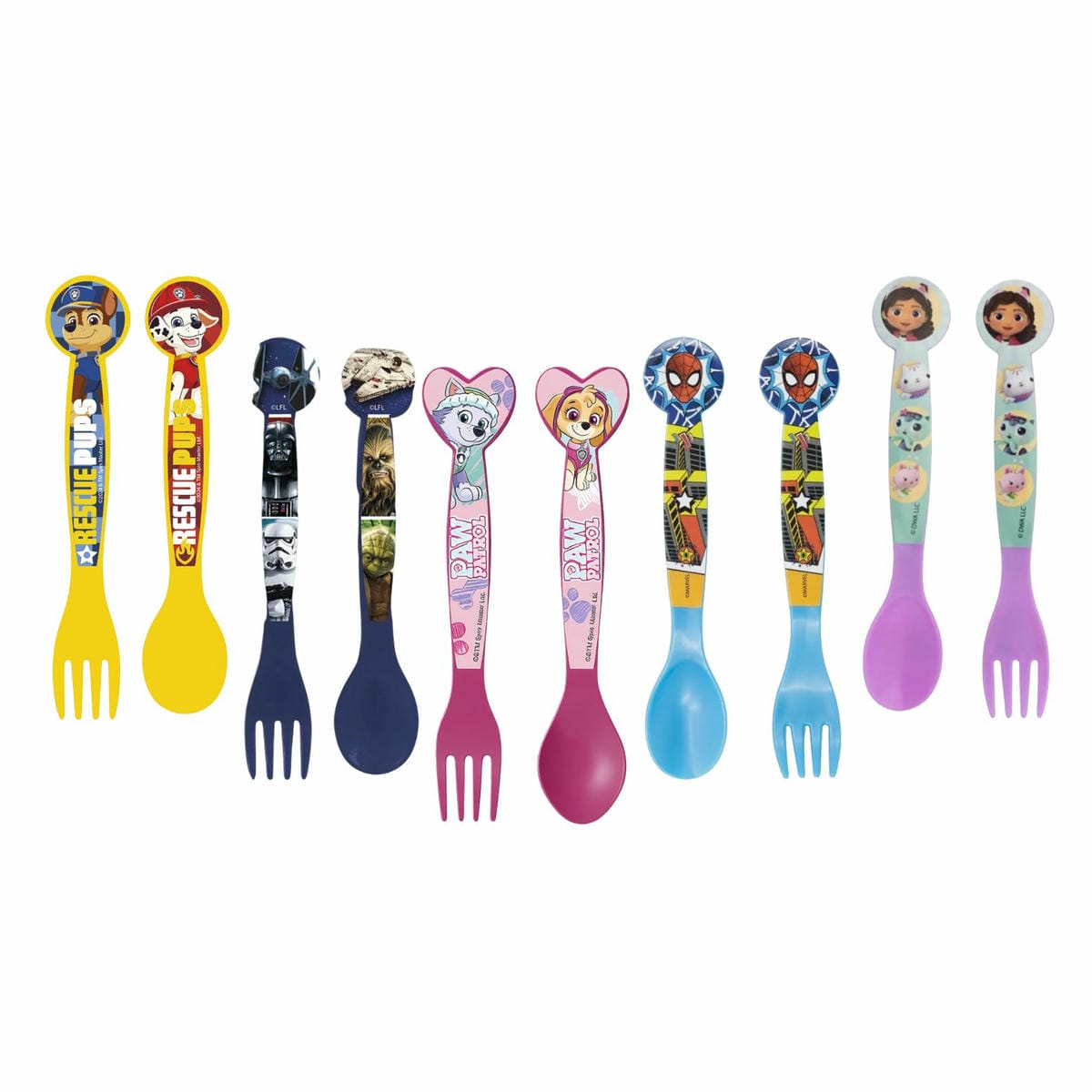 Set X 2 Cubiertos Pp Plastico Bebe Infantiles Personajes