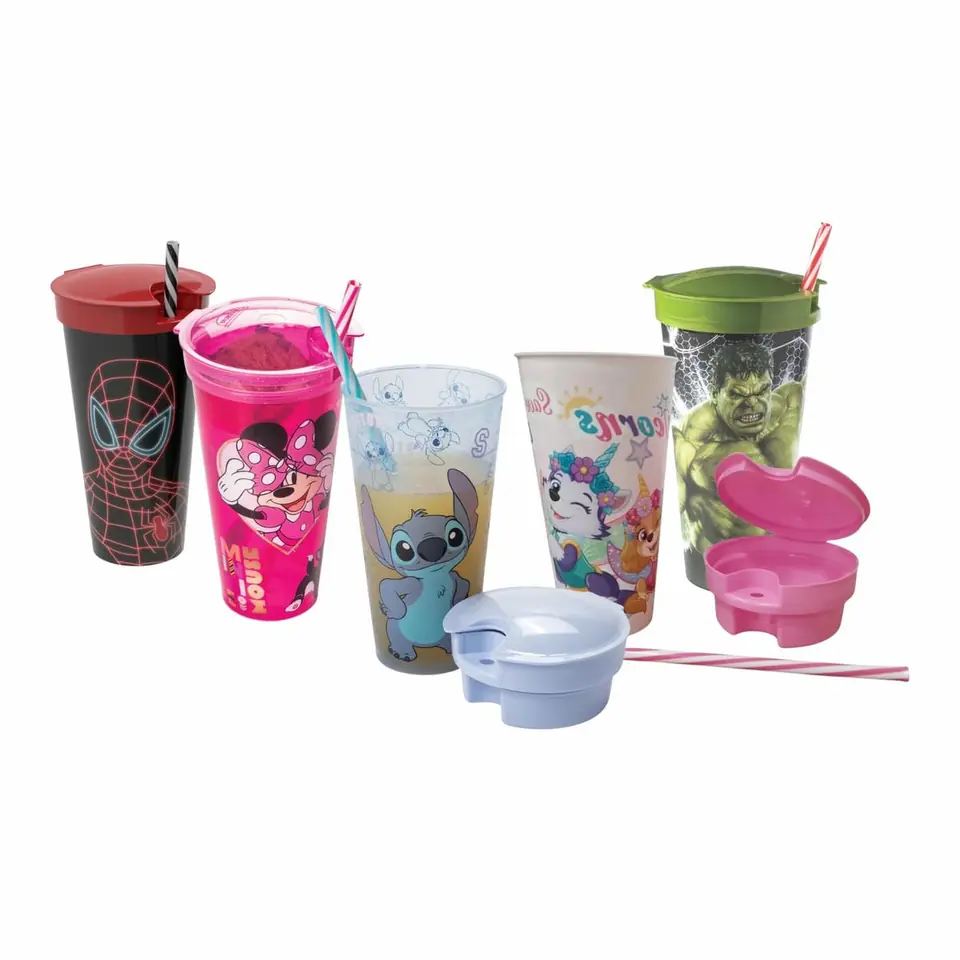 Vaso Plástico 2 En 1 Pote 220 Ml Vaso 540 Ml Personajes