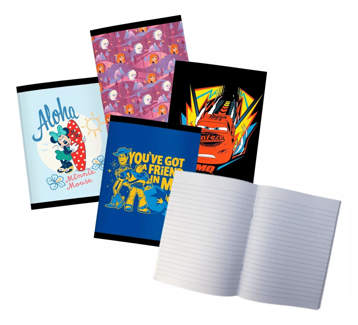 Cuaderno 48 Hojas Tapa Flex Escolar Personajes Disney Cars Elsa Minnie