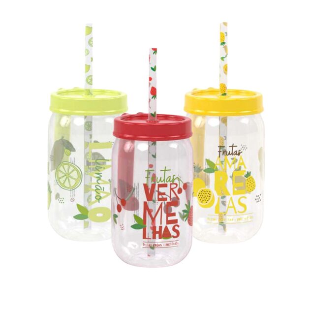 Taza Plastica Con Asa Tapa Y Sorbito 580 Ml Plasútil