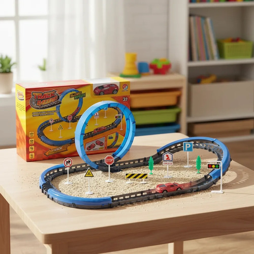 Pista De Auto 39 Piezas Accesorios Track Racers Camioneta