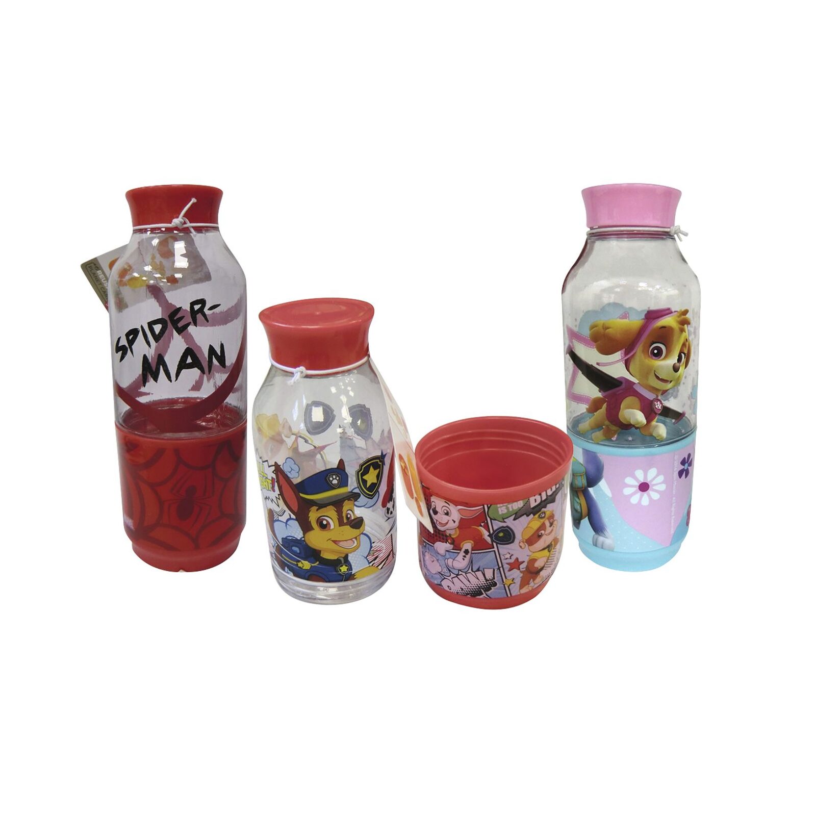 Botella Plástica 2 en 1 para Snack 300 ml Personajes