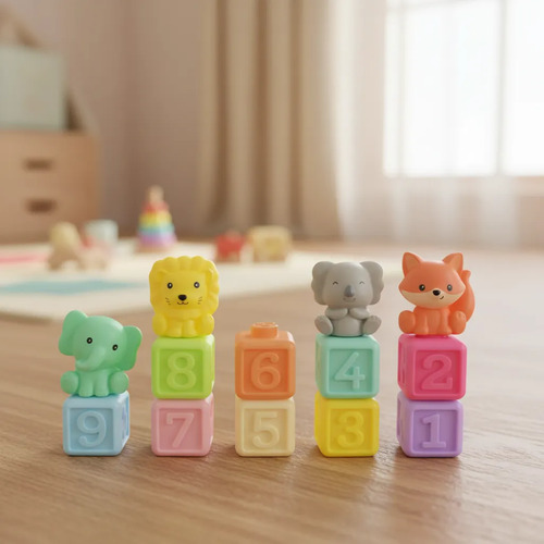 Bloques Pvc Animales Cubo Baño 13 Pzs Juguete Niños + 6 Meses