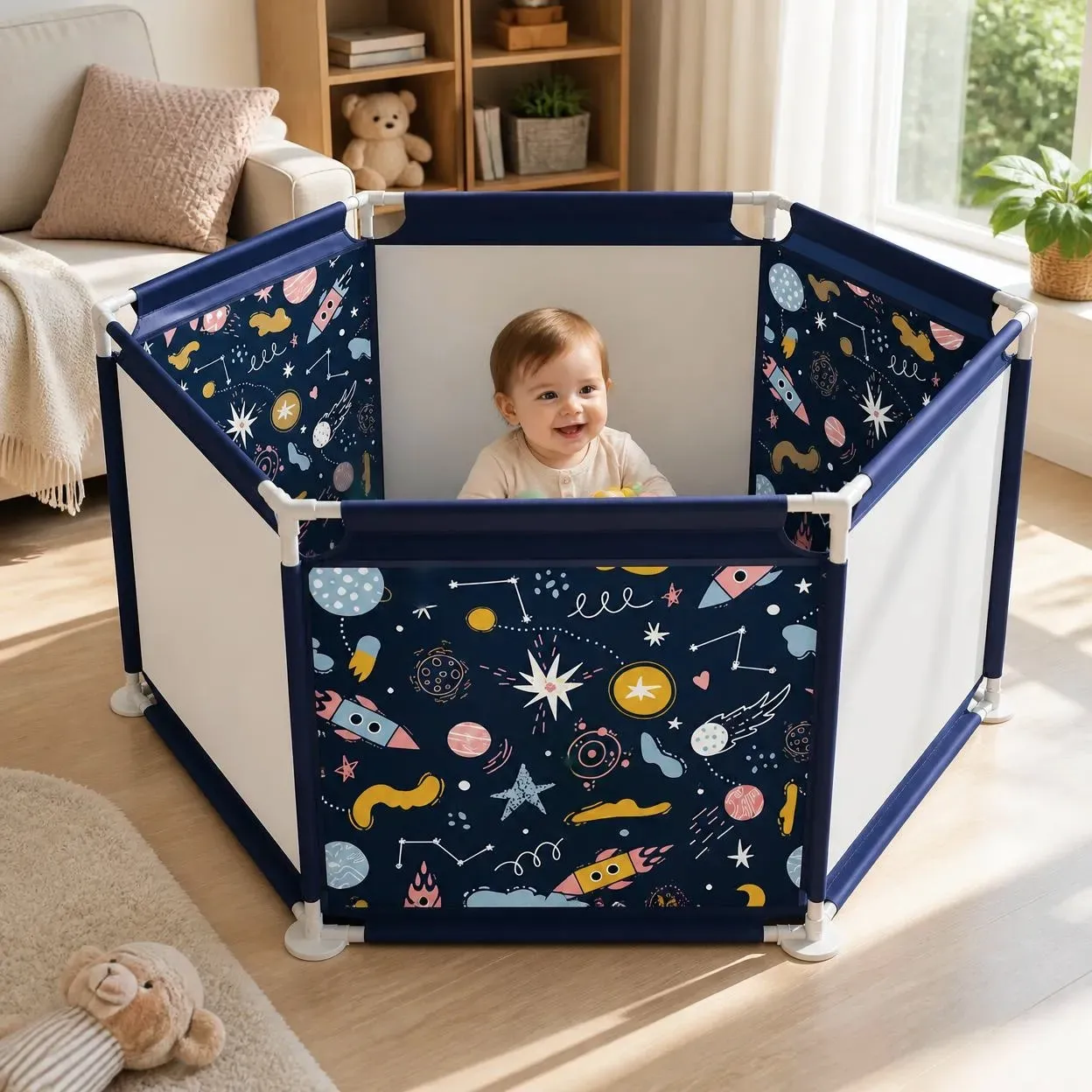 Corral Para Bebés Desmontable 112 X 59 Cm Espacio Hexágono