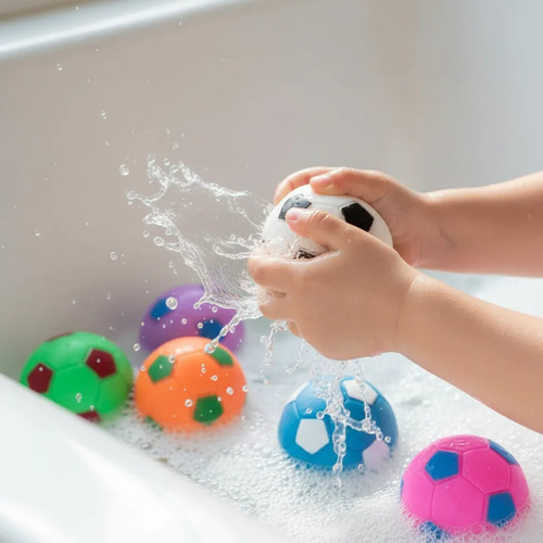 Set X 6 Pelota Goma Para Agua Con Chifle Baño Juguete 7cm