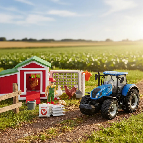 Bburago Juego de Granja Gallinas con Tractor Fendt FarmLand