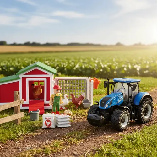 Bburago Juego de Granja Gallinas con Tractor Fendt FarmLand