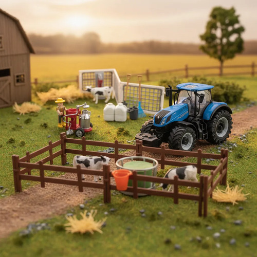 Bburago Juego de Granja Vacuno con Tractor Fendt FarmLand