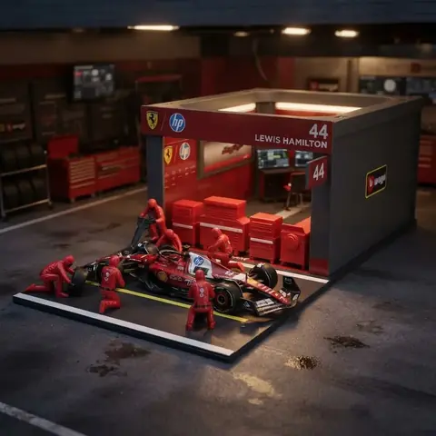 Juguete Bburago Pit Stop Ferrari SF-25 #44 Lewis Hamilton Escala 1:43