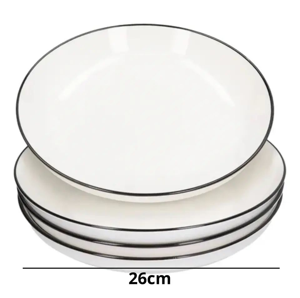 Platos Cerámica Blanco Detalle negro