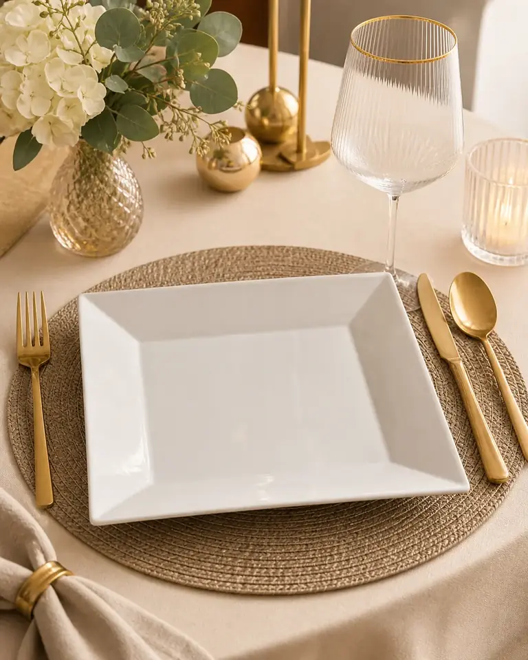 Plato Cuadrado Blanco Elegante