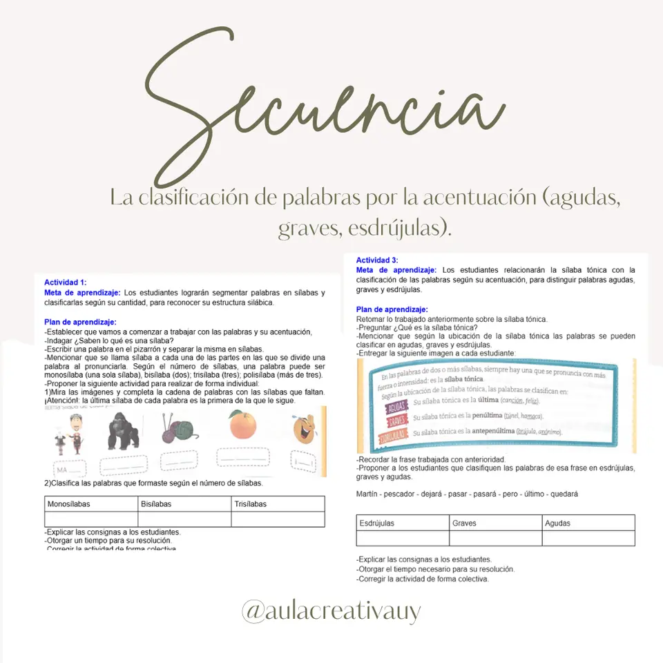 Secuencia - La clasificación de palabras por la acentuación (agudas, graves, esdrújulas)