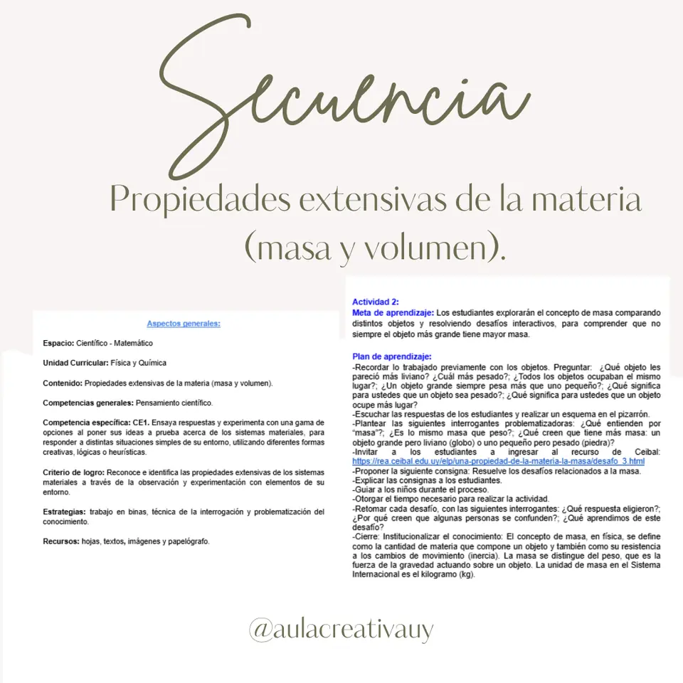 Secuencia - Propiedades extensivas de la materia (masa y volumen)