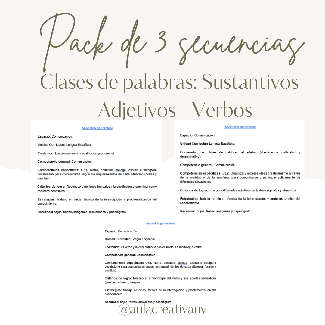 Oferta - Pack de 3 secuencias - Clases de palabras (Sustantivos - Adjetivos - Verbos)