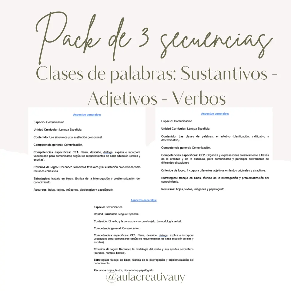 Oferta - Pack de 3 secuencias - Clases de palabras (Sustantivos - Adjetivos - Verbos)