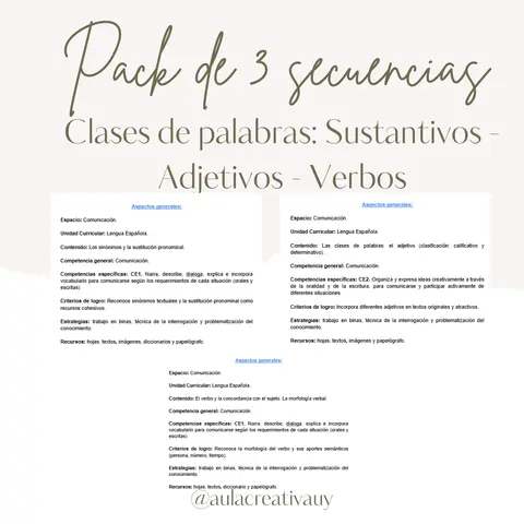Oferta - Pack de 3 secuencias - Clases de palabras (Sustantivos - Adjetivos - Verbos)
