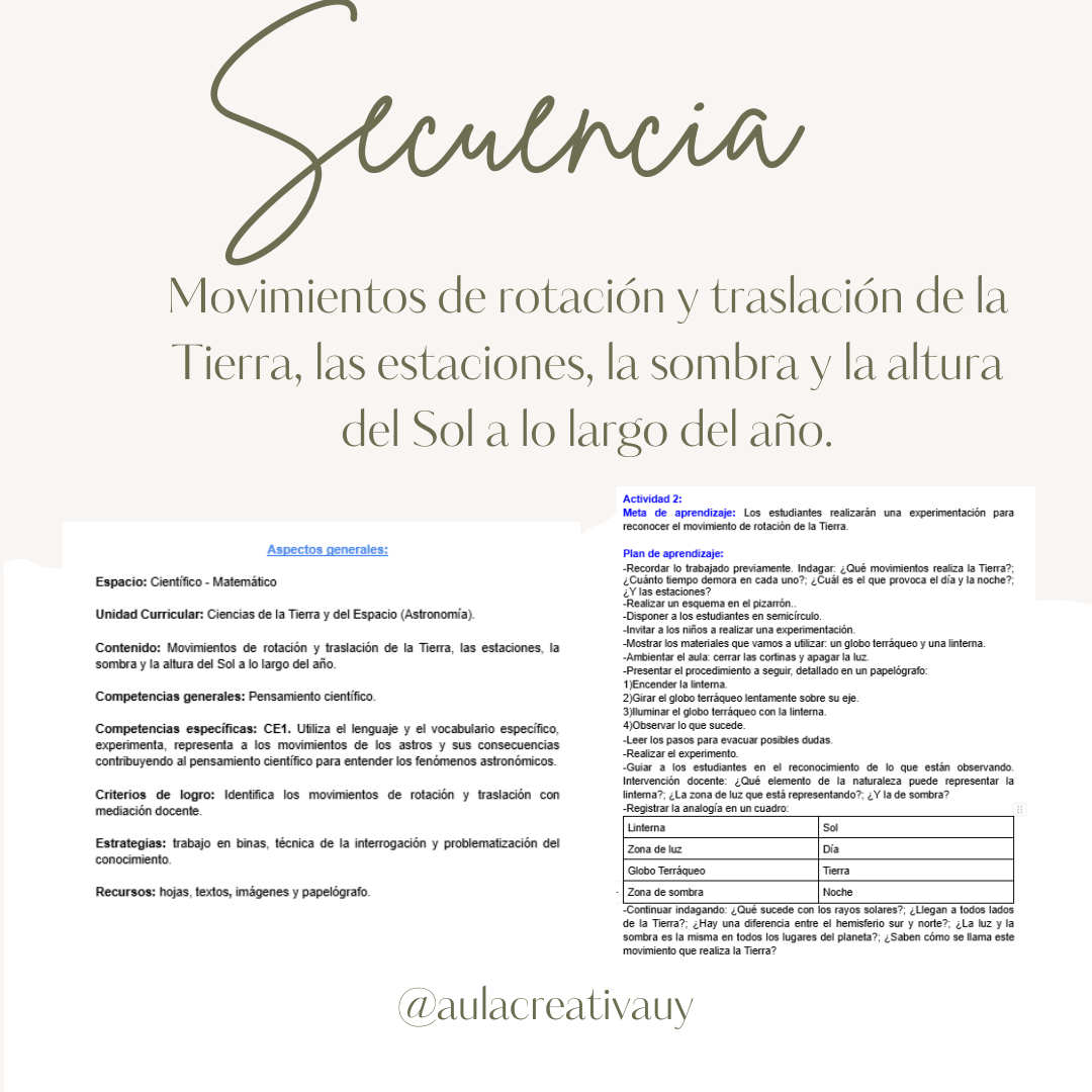 Secuencia - Movimientos de rotación y traslación de la Tierra, las estaciones, la altura y la sombra del sol a lo largo del año