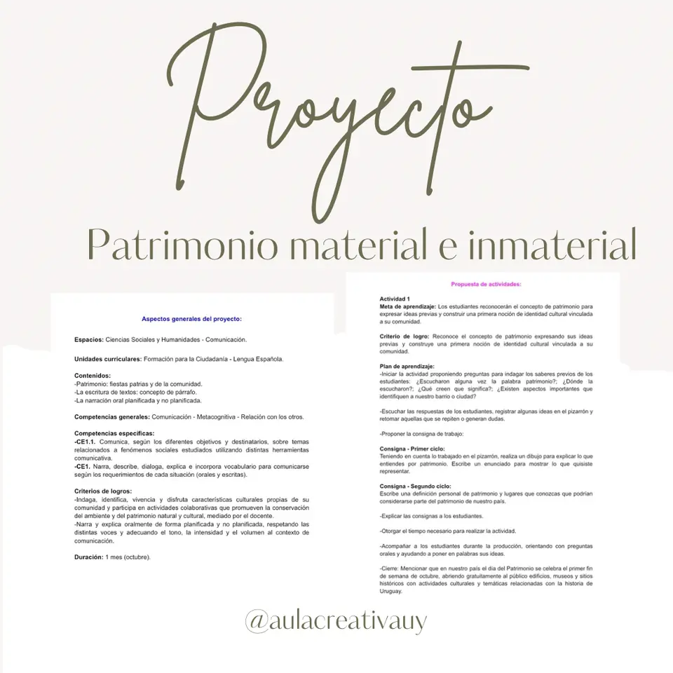 Proyecto de Patrimonio - Primer y Segundo Ciclo