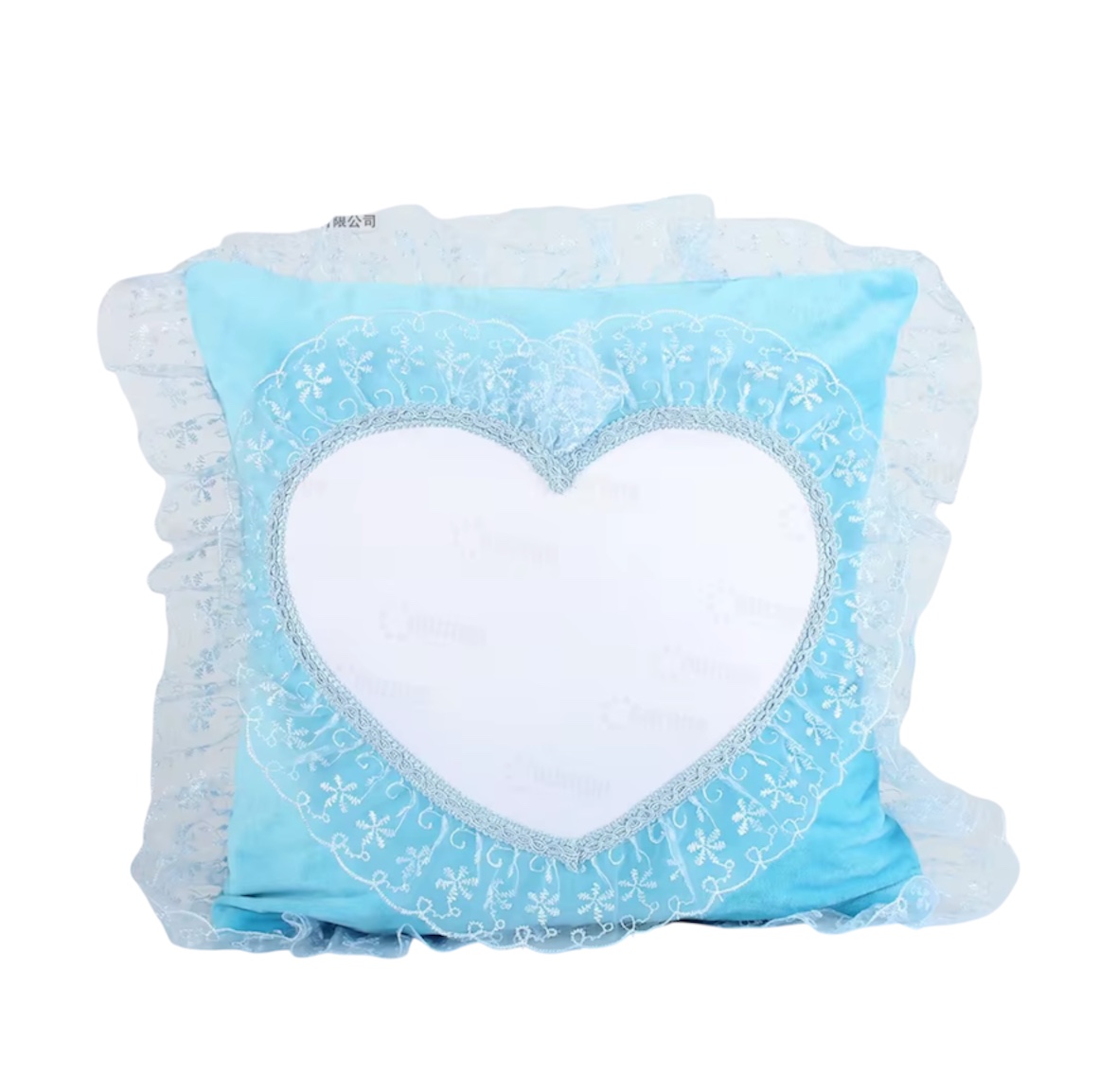 FUNDA ALMOHADÓN CON ENCAJE CELESTE