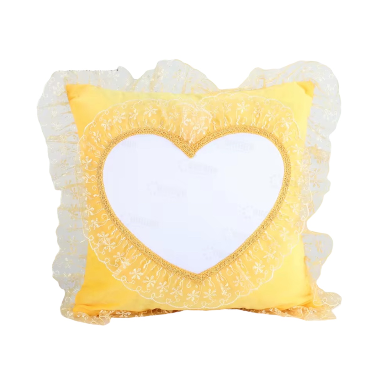 FUNDA ALMOHADÓN CON ENCAJE AMARILLO