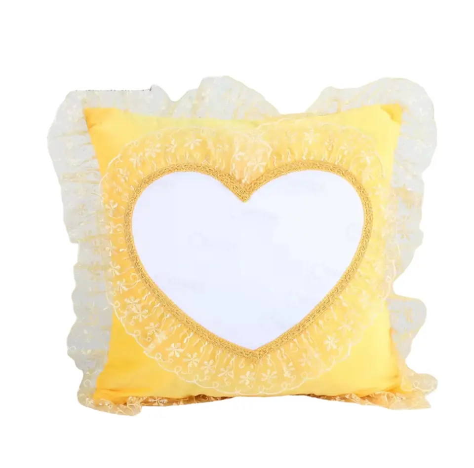 FUNDA ALMOHADÓN CON ENCAJE AMARILLO
