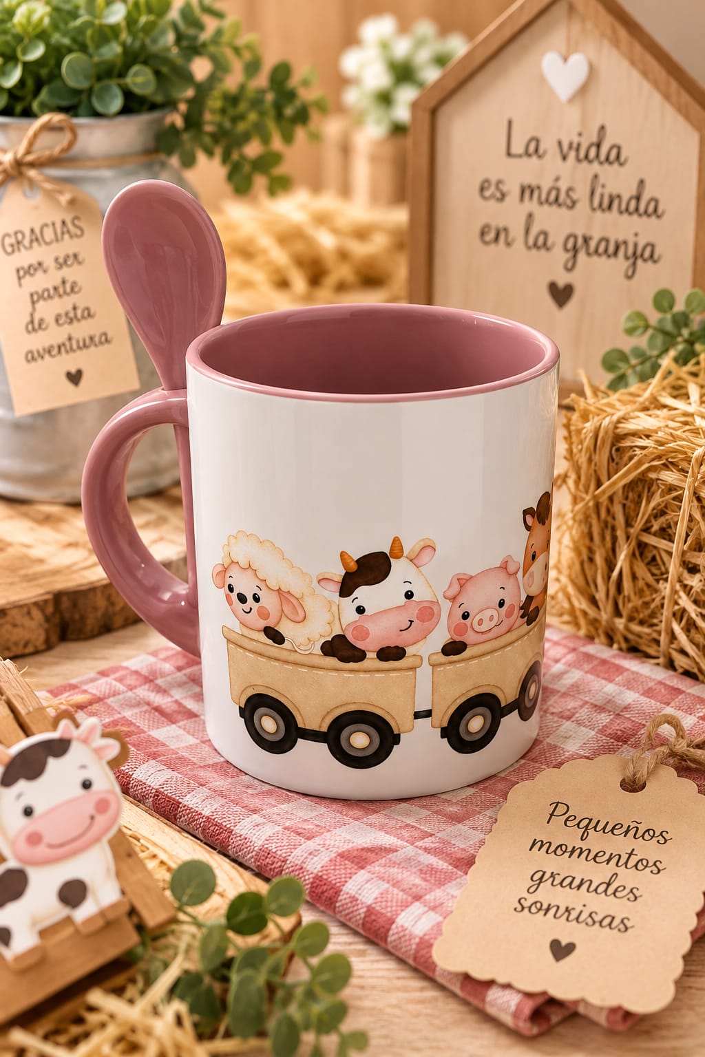 TAZAS PERSONALIZADAS CON CUCHARA + MAS PACKAGING LISTA PARA ENTREGAR