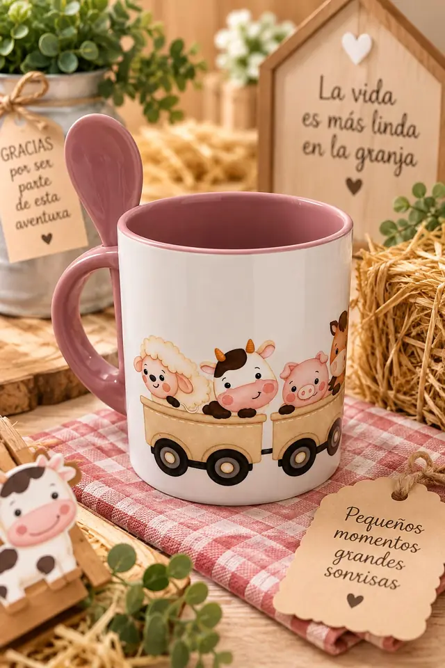 TAZAS PERSONALIZADAS CON CUCHARA + MAS PACKAGING LISTA PARA ENTREGAR
