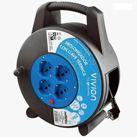 ELECTRICIDAD | ALARGUE CARRETEL | 4 TOMAS | SCHUKO | C/LLAVE | 20M | VIVION