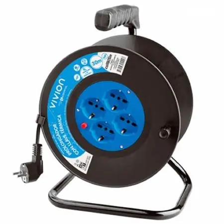 ELECTRICIDAD | ALARGUE CARRETEL | 4 TOMAS | SCHUKO | C/LLAVE | 15M | VIVION