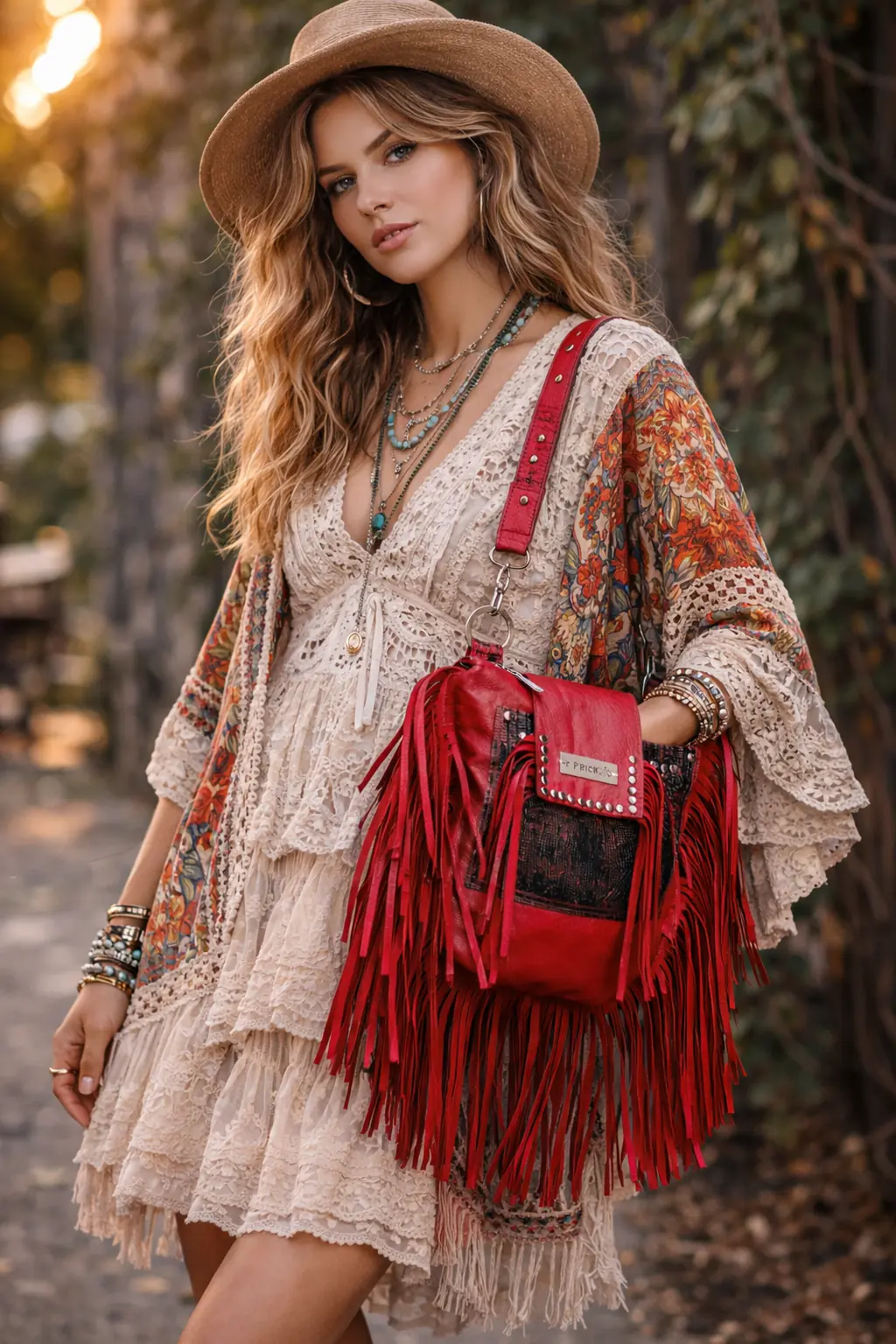 Cartera Pasión Roja Flecos