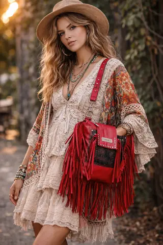 Cartera Pasión Roja Flecos