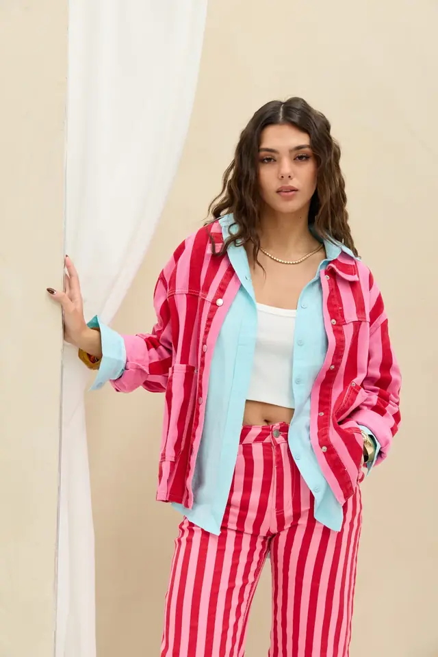 Sobrecamisa DENIM RAYAS fucsia