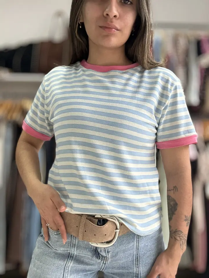 Remera rayada CELESTE