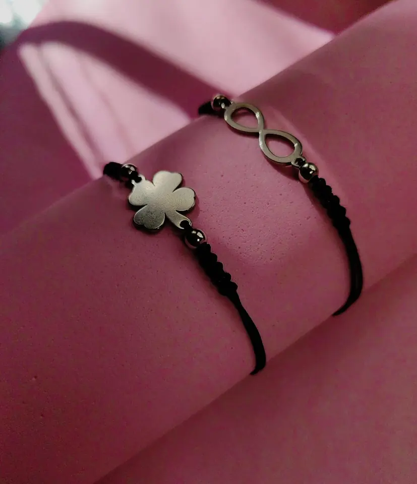 Set de Pulseras de Bijou Lucky & Eternal — Hilo Negro, Trébol y Símbolo Infinito