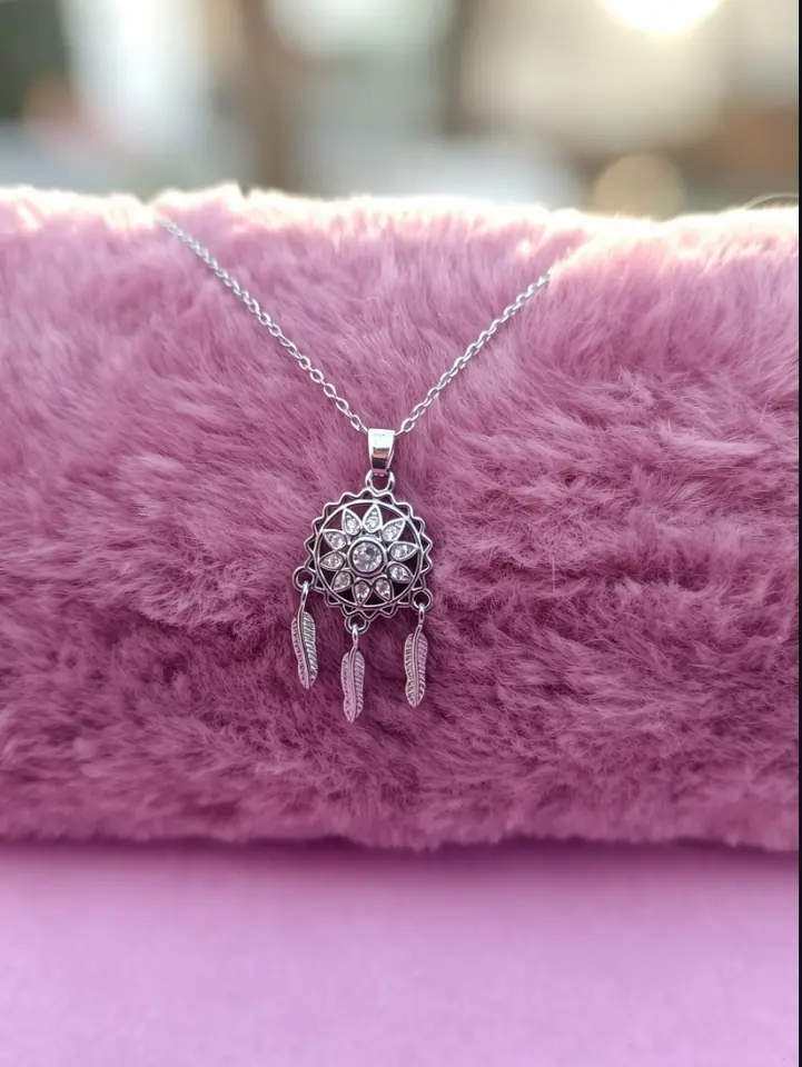 Collar Dreamcatcher Crystal 45 cm — Cadena Fina de Fantasía con Dije Atraparasueños y Cristales