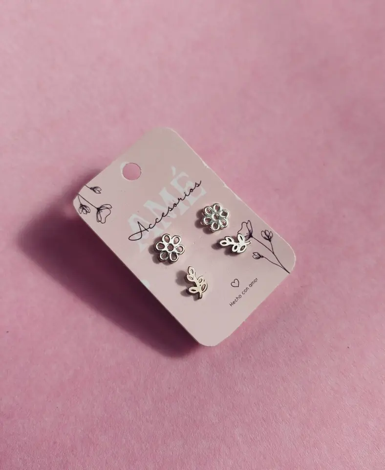 Set Duo de Aros Enchapados en Plata – Flores y Ramitas
