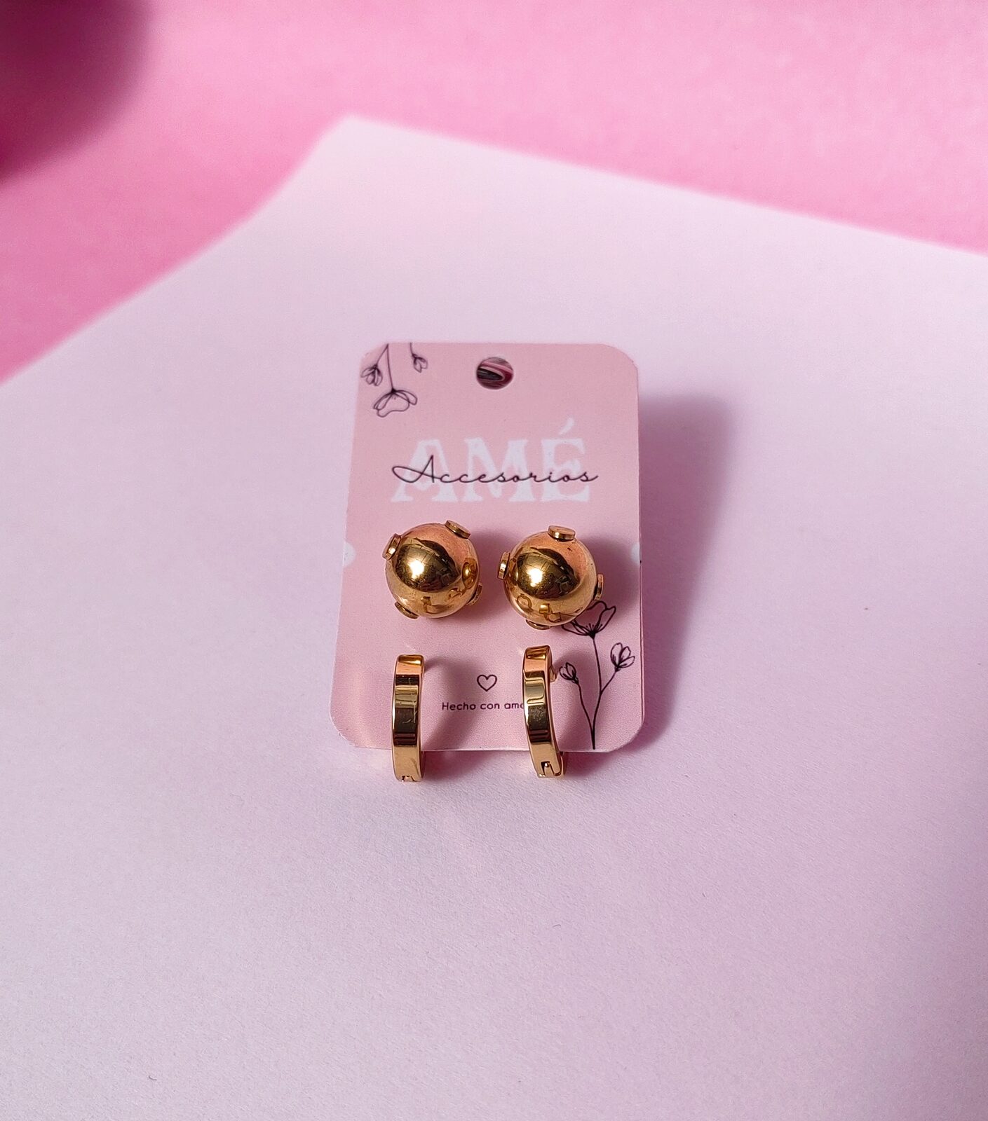 Set de Aros Acero Dorado Golden Spheres Duo — Par de Bolitas & Mini Argollas