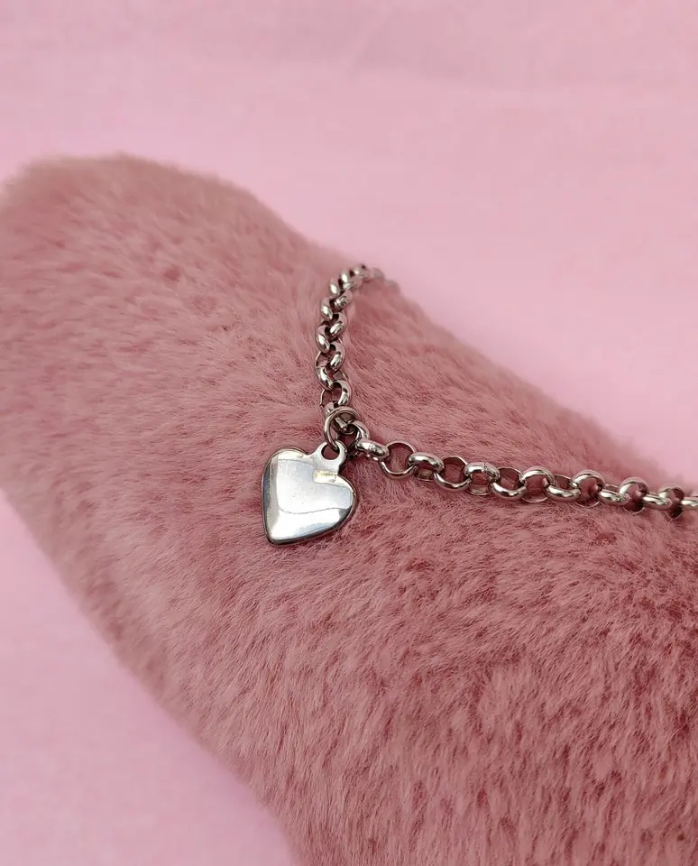 Pulsera Roló Heart Charm — Acero Quirúrgico Silver & Dije Corazón