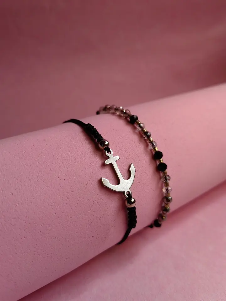 Set de Pulseras de Bijou — Ancla Marina y Cuentas de Cristal