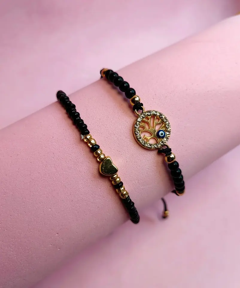 Set de Pulseras de Bijou Tree of Life & Protection — Árbol de la Vida, Ojo Turco y Cuentas Negras