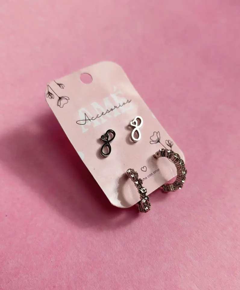 Set Duo de Aros – Infinito en Acero y Argollas Strass