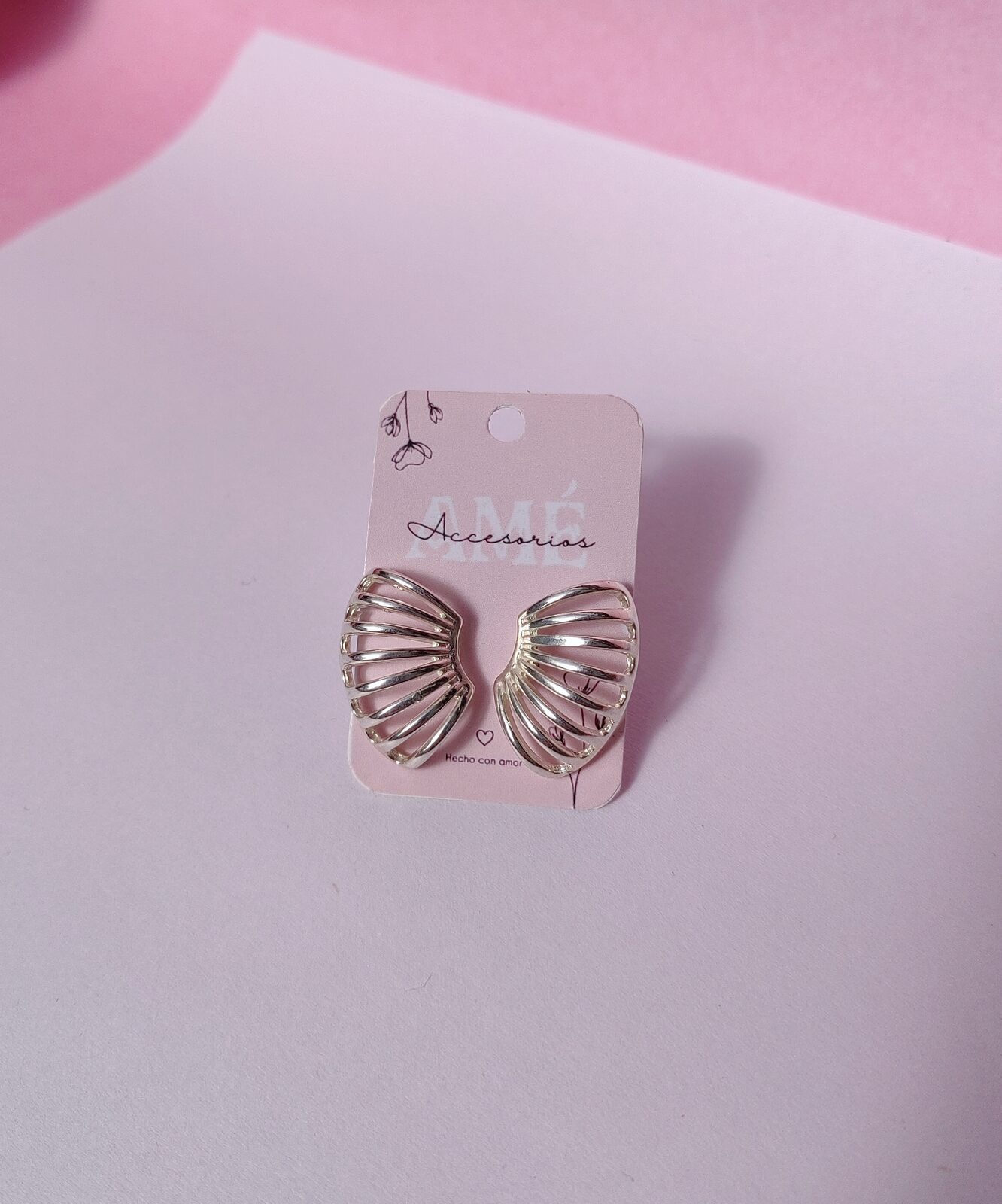 Aros Enchapados en Plata Silver Fan Studs — Pendientes Calados Estilo Abanico