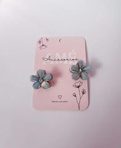 Set Mini Broches Crystal Blue Flower Duo — Par de Broches con Strass