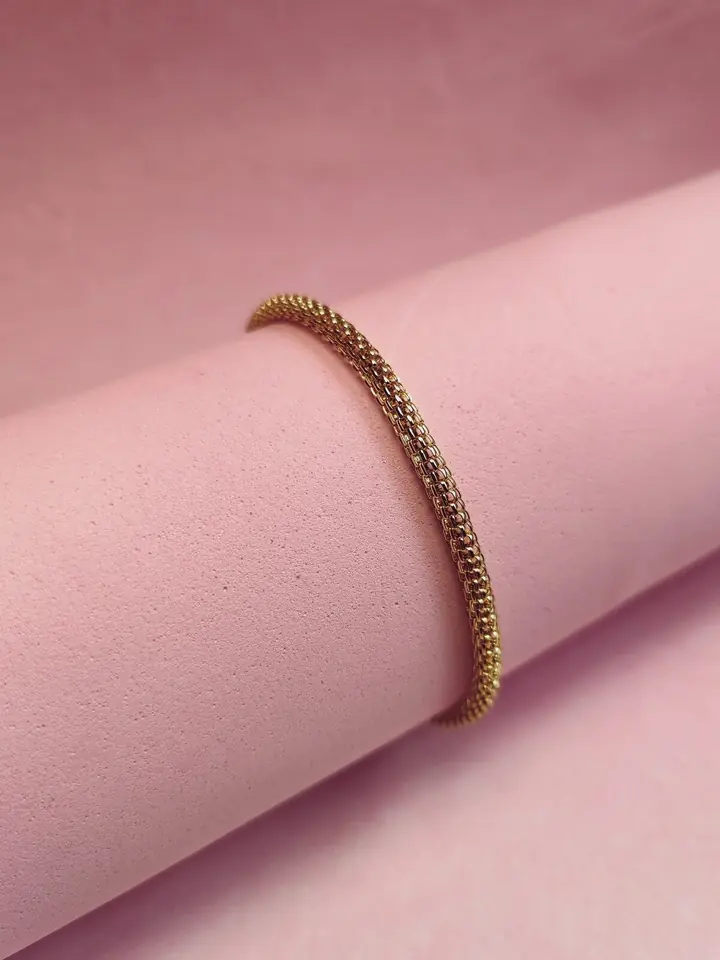 Pulsera de Acero Dorado Cadena Malla / Mesh Tubo