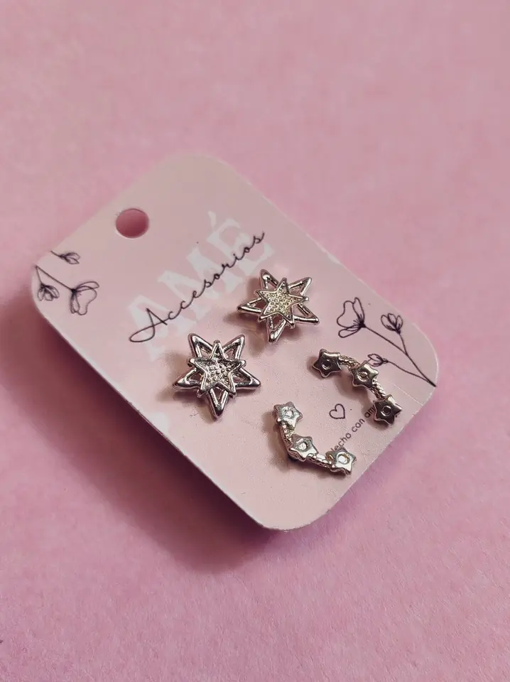 Set de Aros Enchapados en Plata 925 — Estrellas Galácticas y Trepadores