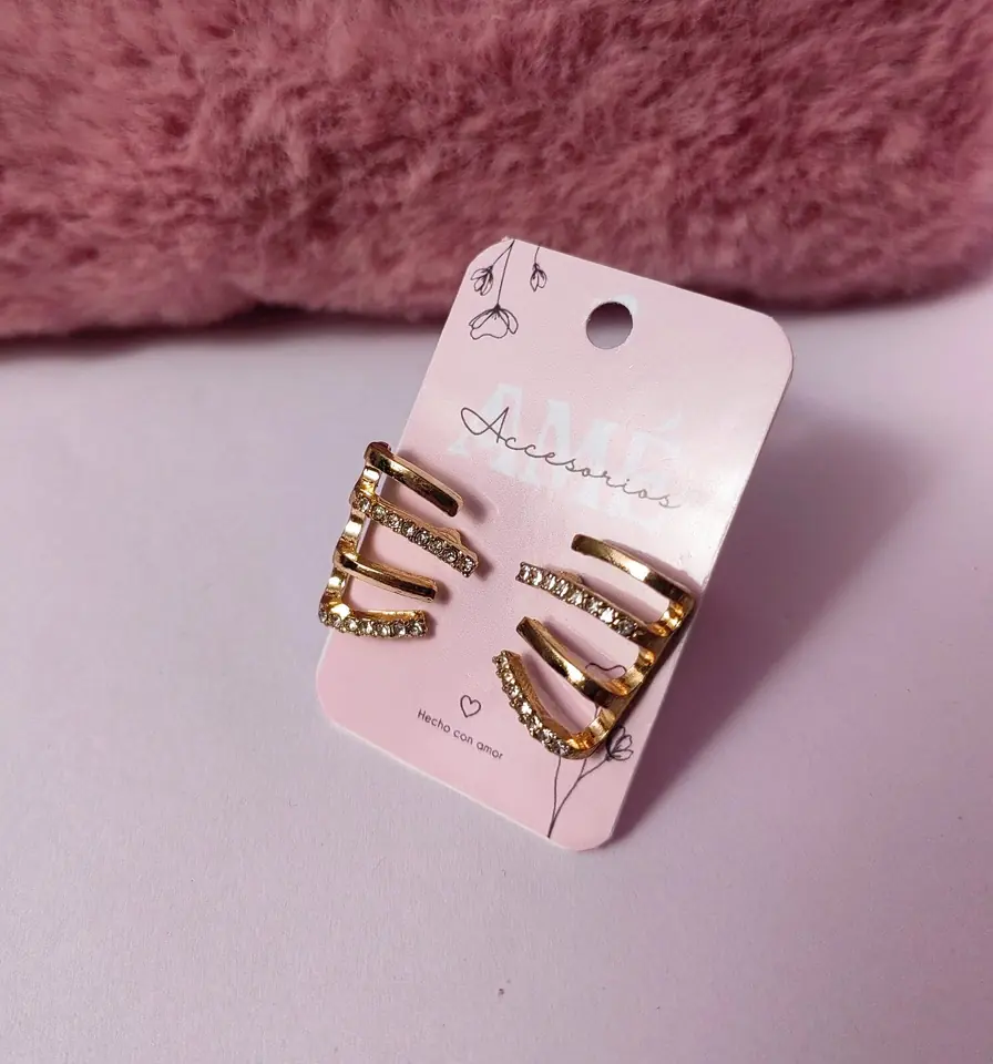 Aros Claw Strass Gold — Pendientes Efecto Multi-Piercing con Cristales