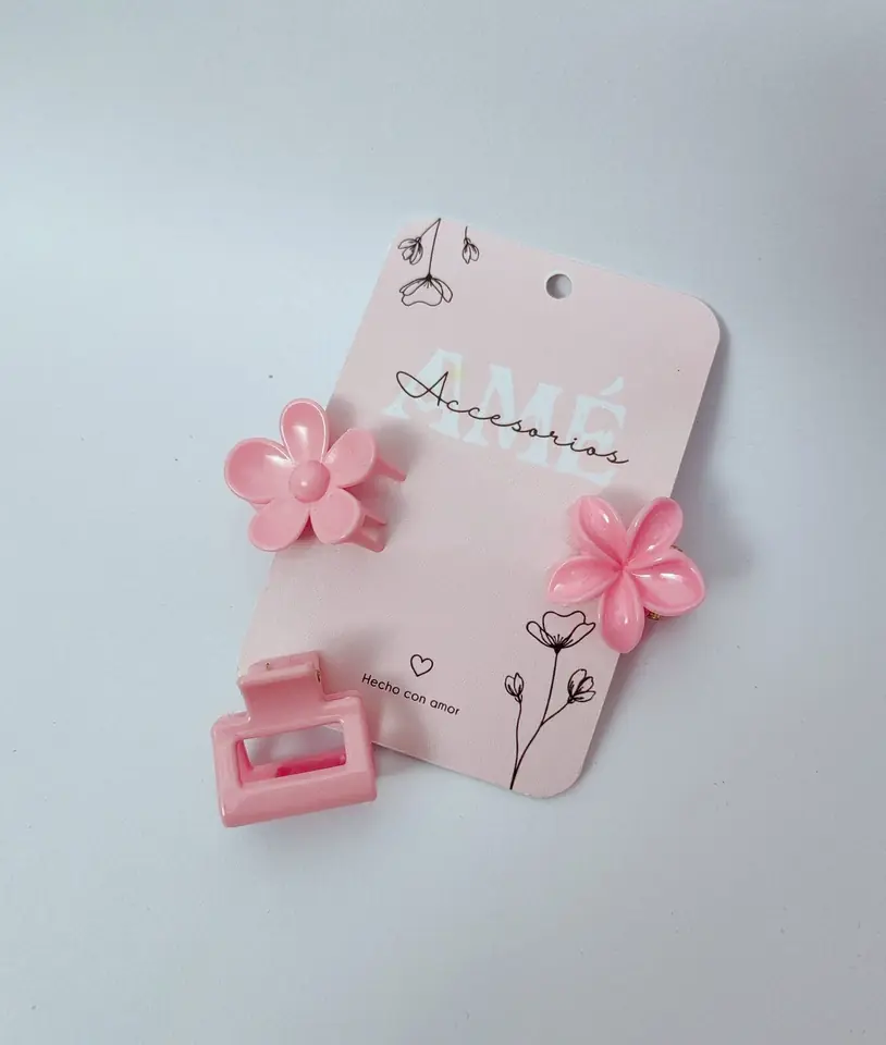 Set Mini Broches Pink Blossom & Frame — Trío de Broches Rosa