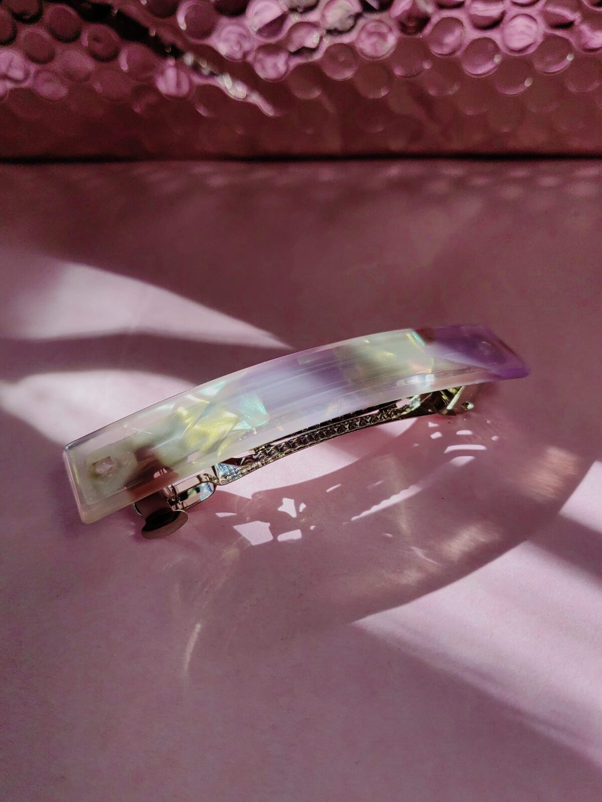 Hebilla Pasador de Cabello Iridescent Opal — Acetato Nacarado Aurora Boreal