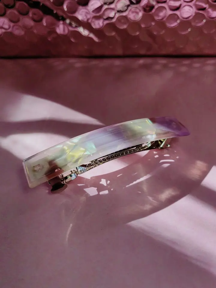 Hebilla Pasador de Cabello Iridescent Opal — Acetato Nacarado Aurora Boreal